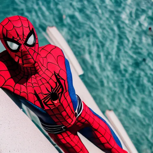 Image similar to 35mm photo of Spider-Man as a lifeguard, dslr photograph