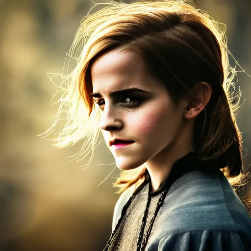 Image similar to Emma Watson as Catgirl, XF IQ4, 150MP, f/1.4, ISO 200, 1/160s, natural light, Adobe Photoshop, Adobe Lightroom, DxO Photolab, polarizing filter, Sense of Depth, AI enhanced, HDR