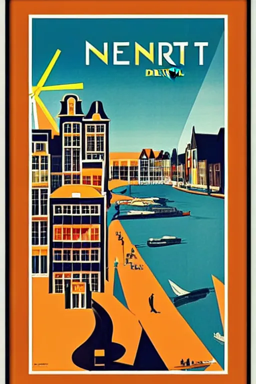 Image similar to art deco travel poster. the netherlands, framed poster