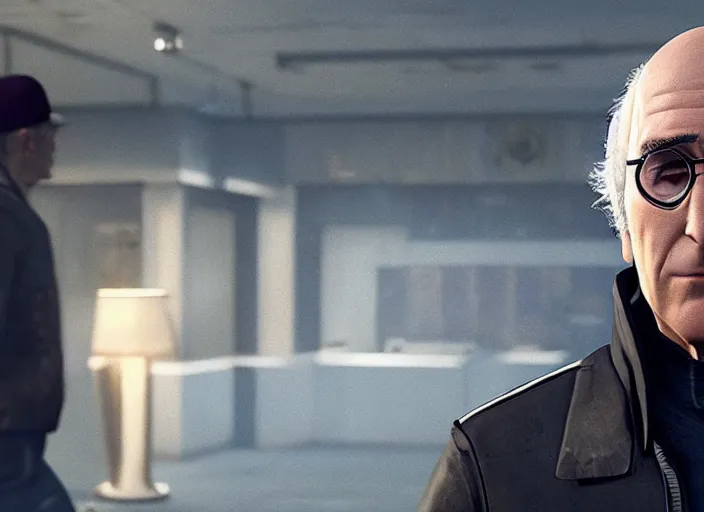 Image similar to video game still of larry david in the video game detroit become human,