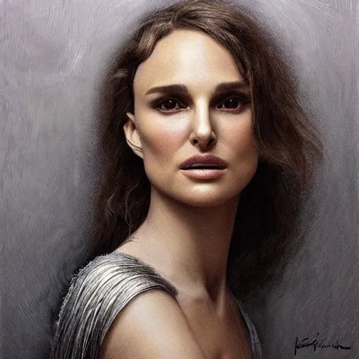 Prompt: “Natalie Portman highly detailed portrait, organic cyborg, raku, diffuse lighting, fantasy, intricate, elegant, highly detailed, lifelike, photorealistic, digital painting, artstation, illustration, concept art, smooth, sharp focus, art by John Collier and Albert Aublet and Krenz Cushart and Artem Demura and Alphonse Mucha”