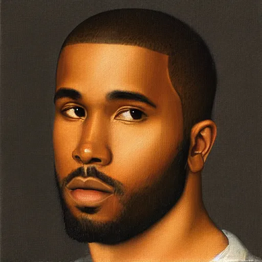 Image similar to a renaissance style portrait painting of frank ocean