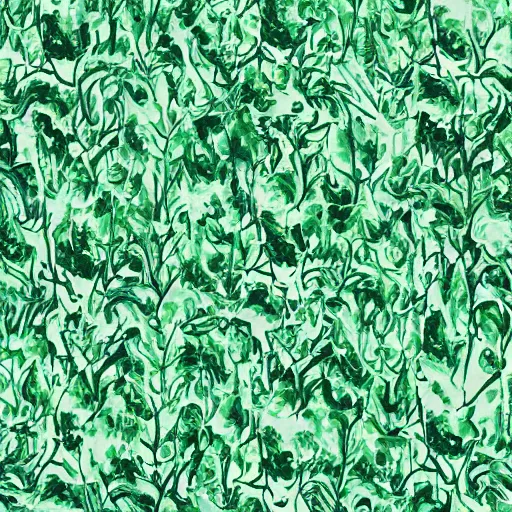 Image similar to an abstract painting of a giant bush sprawling out across a mint green background