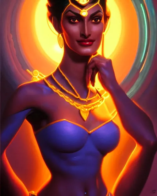 Prompt: symmetra from overwatch, bust, fantasy, fantasy art, fantasy, colorful, elegant, character portrait, portrait, close up, highly detailed, intricate detail, amazing detail, sharp focus, vintage fantasy art, vintage sci - fi art, radiant light, caustics, by boris vallejo
