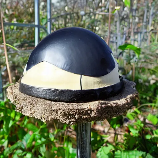 Prompt: a tiny domed greenhouse on top of a mushroom, high detail