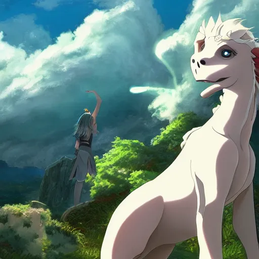 Prompt: falkor fantasy art by Makoto Shinkai