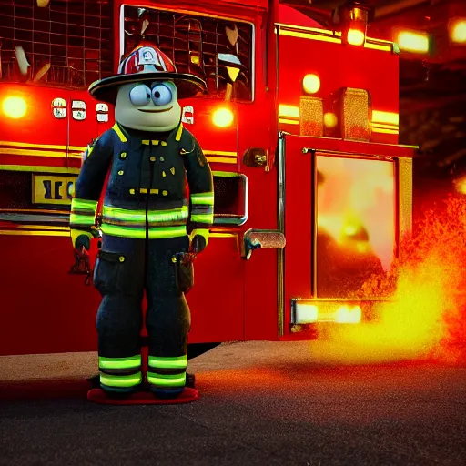 Prompt: firefighter Spongebob square, photorealistic, cinematic lights, octane render