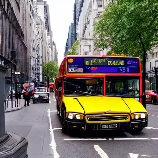 Image similar to a typical london bus colliding with a gigantic nike airmax 9 0 shoe in the 5 th avenue, new york, realistic, by origiful, 4 k