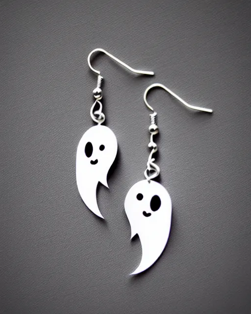 Prompt: cute funny ghost, 2 d lasercut earrings, retro minimalistic clean, concept art, trending on artstation, trending on deviantart