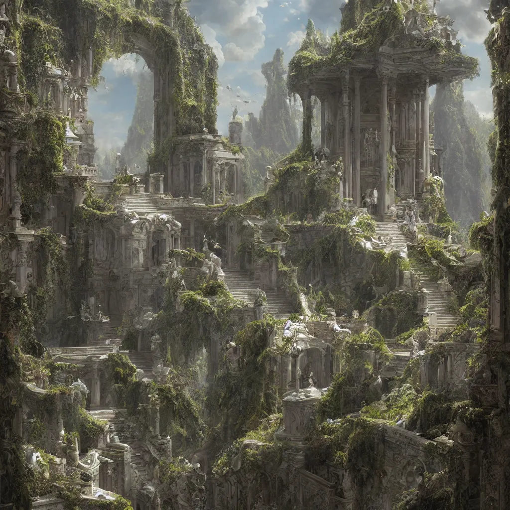 Image similar to the all - beneficent settled on the throne, ferdinand knab art, heaven lighting, long shot, highly detailed, 8 k, octane render