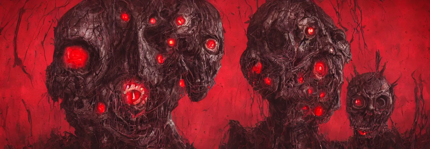 Prompt: ''creepy faces, void, souls, red background, creepy art, horror, artwork, digital paintting, nightmare, ultra detailed, concept art, 8 k, high quality''