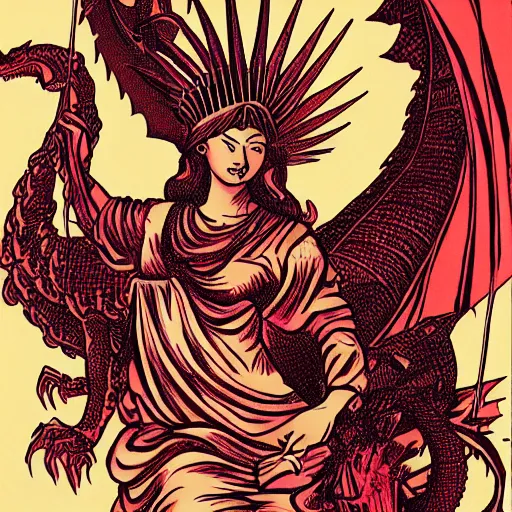 Image similar to Lady Liberty riding the red dragon 龙