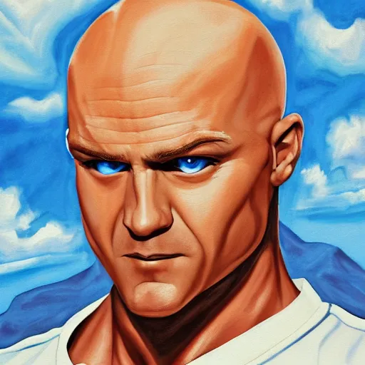 Prompt: painting of mr. clean cosplaying as gigachad, eyes with no pupils