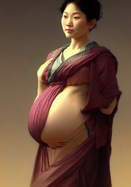 Prompt: pregnant asian man, handsome, intricate, elegant, highly detailed, digital painting, artstation, concept art, smooth, sharp focus, illustration, art by artgerm and greg rutkowski and alphonse mucha and william - adolphe bouguereau