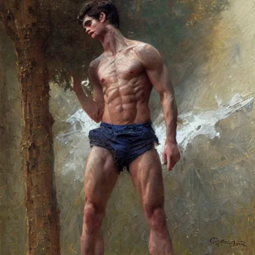 Image similar to Andrew Garfield with a shredded body type, painting by Gaston Bussiere, Craig Mullins