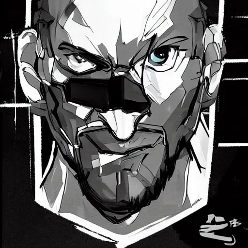 Image similar to old charismatic mechanic face, Shinkawa Yōji style