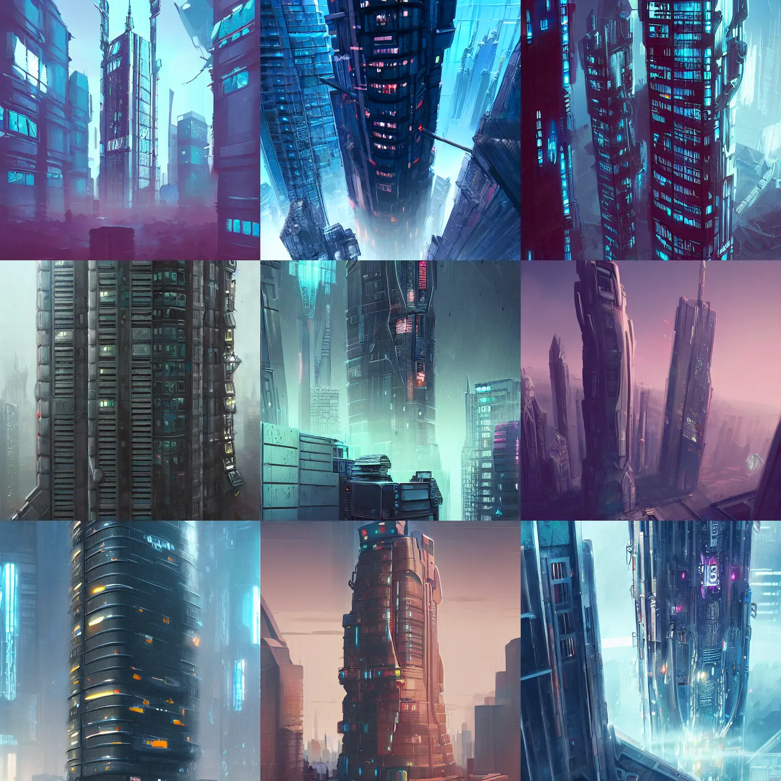 Prompt: ancient futuristic skyscraper, old, cyberpunk, dilapidated, shiny, artstation, digital art