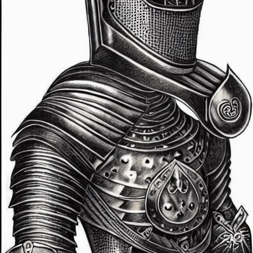 Image similar to A german knight in armor designed by alex grey, tattoo, tattoo art, Black and grey tattoo style