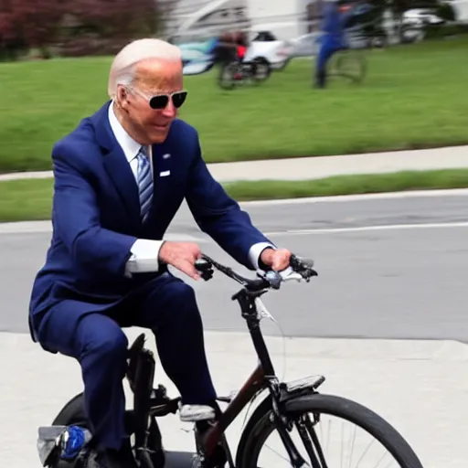 Prompt: Joe Biden falling off of bike