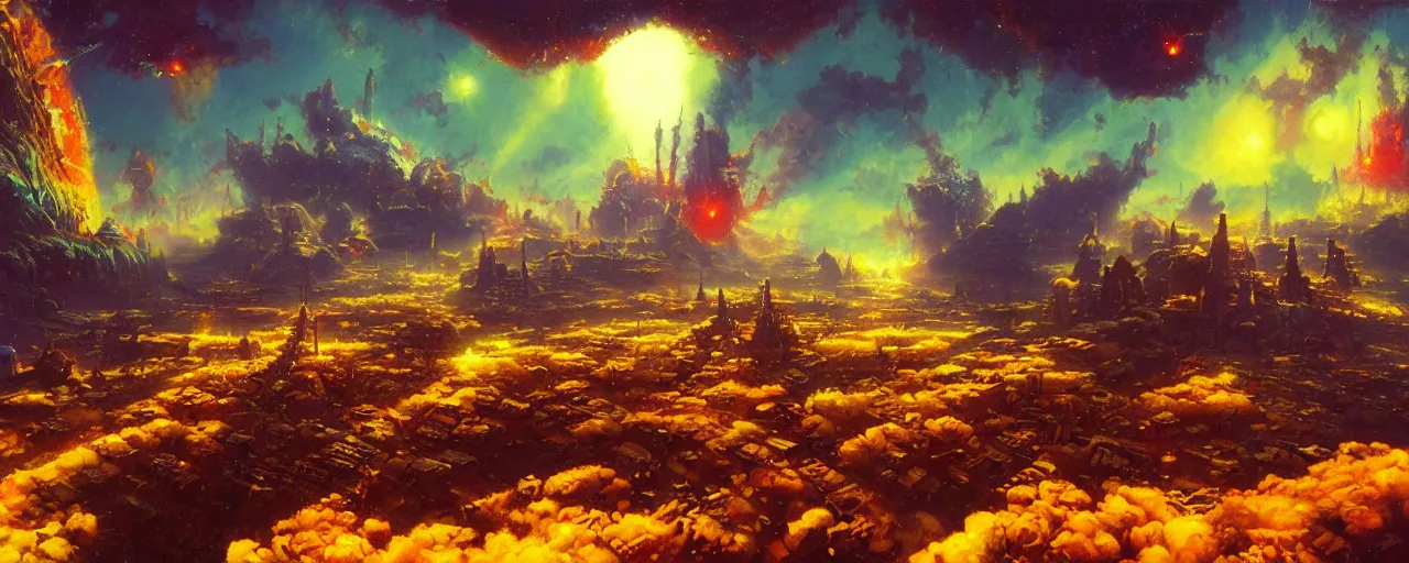 Image similar to ” heaven, [ by paul lehr, cinematic, detailed, epic, widescreen, opening, establishing, mattepainting, photorealistic, realistic textures, octane render ] ”