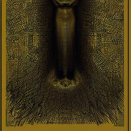 Prompt: A realistic portrait of a deity-of-language by Gustave Dore in ASCII art style