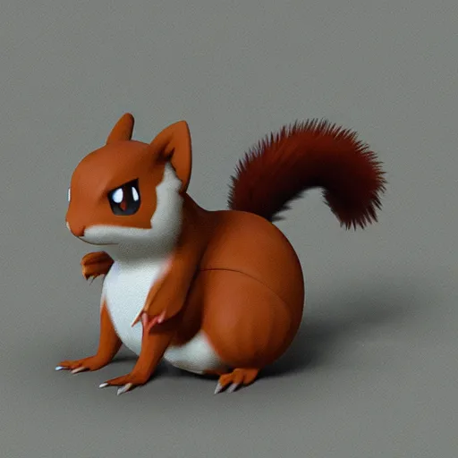 Prompt: A pokemon that looks like A squirrel ，The tail is a curly Ferns ，Trending on art station. Unreal engine.