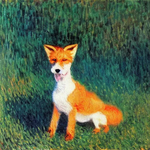 Prompt: an oil painting of a wire - haired fox terrier barking all the time at golden hour painted by monet masterpiece 8 k