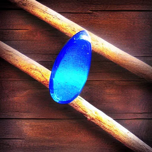 Image similar to old wooden staff with a blue crystal at it's tip digital art