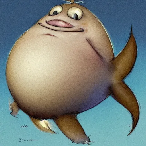 Prompt: ( ( ( ( ( obese rotund flabby cartoon fish. muted colors. ) ) ) ) ) by jean - baptiste monge!!!!!!!!!!!!!!!!!!!!!!!!!!!