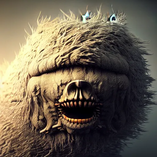 Image similar to cute chthonic fluffy monster by Ayami Kojima, Beksinski, Giger, vray render, unreal engine, 50mm lens, bottom angle