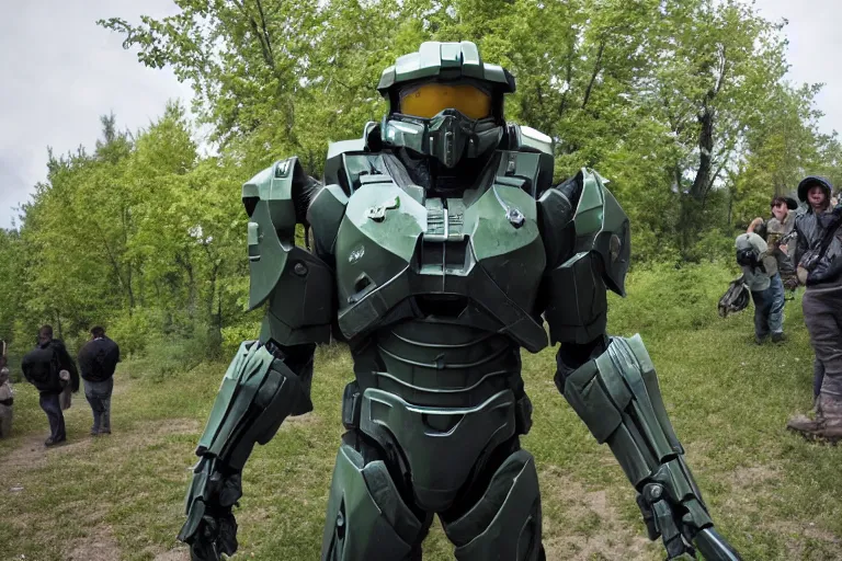 Prompt: wide shot of master chief in ukraine