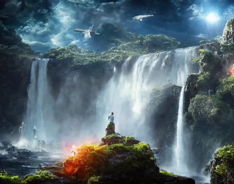 Image similar to skyfall and waterfall in space, fantasy artwork, very beautiful scenery, hd, hdr, ue 5, ue 6, unreal engine 5, cinematic 4 k wallpaper, 8 k, ultra detailed, by popular digital, details, beautiful image ever created, high resolution, artstation, award winning