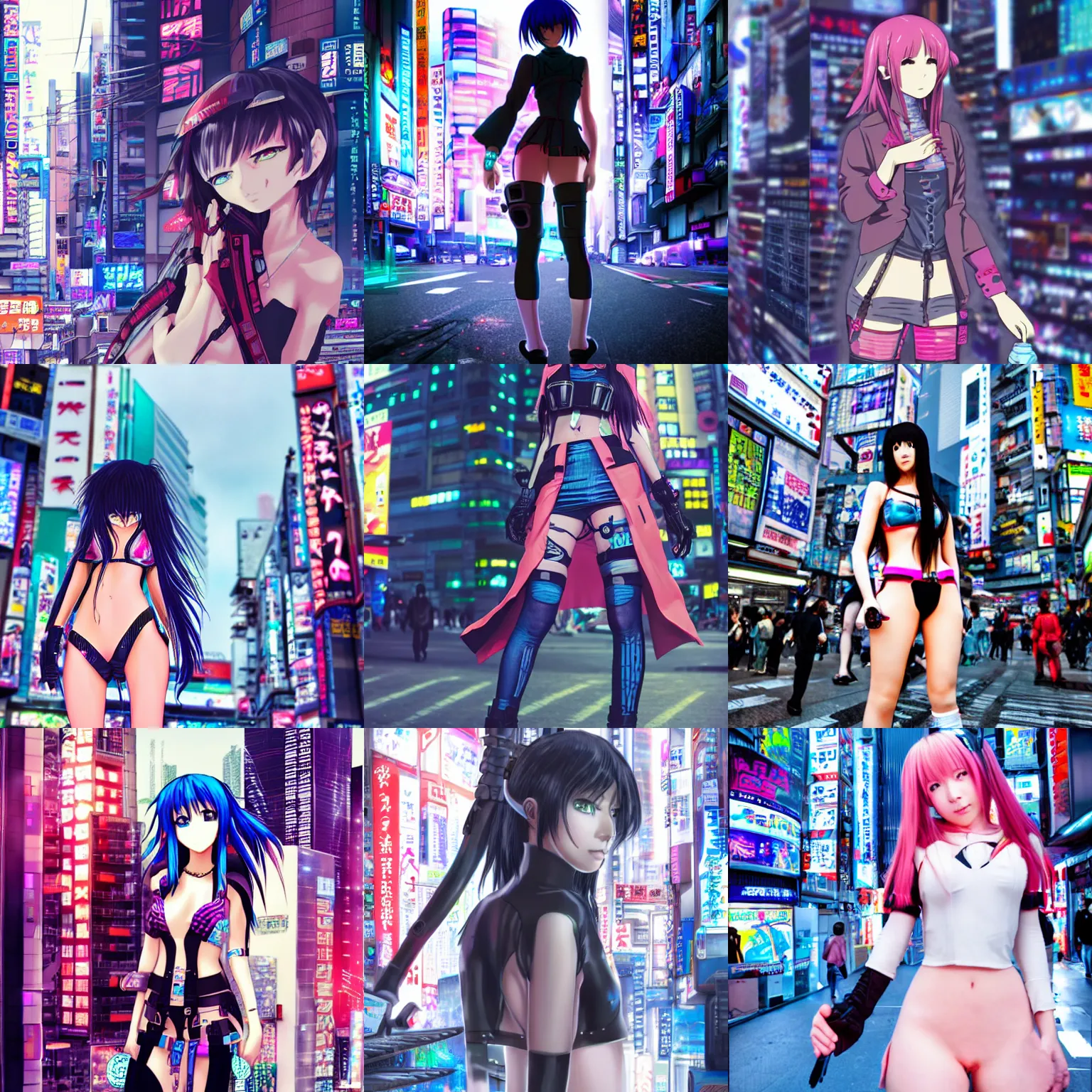 Prompt: cyberpunk akihabara anime girl