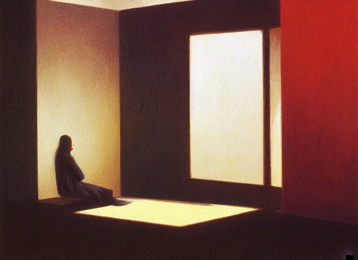 Image similar to portrait painting of meditation, science fiction, Edward Hopper and James Gilleard, Zdzislaw Beksinski, highly detailed