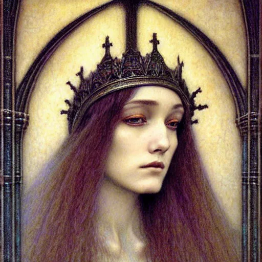 Image similar to detailed realistic beautiful young medieval queen face portrait by jean delville, gustave dore and marco mazzoni, art nouveau, symbolist, visionary, gothic, pre - raphaelite