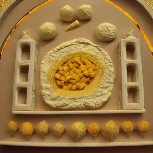 Image similar to cheese a reconstruction of the cheese taj mahal made ot of different cheeses, cheese