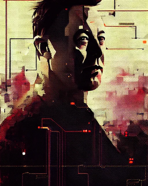 Prompt: portrait of elon musk, binary code pattern, matrix, ismail inceoglu