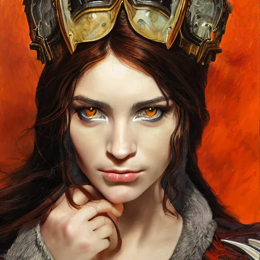 Prompt: high quality high detail portrait of a young gorgeous female warlock, fantasy, d & d, painting by lucian freud and mark brooks, hd