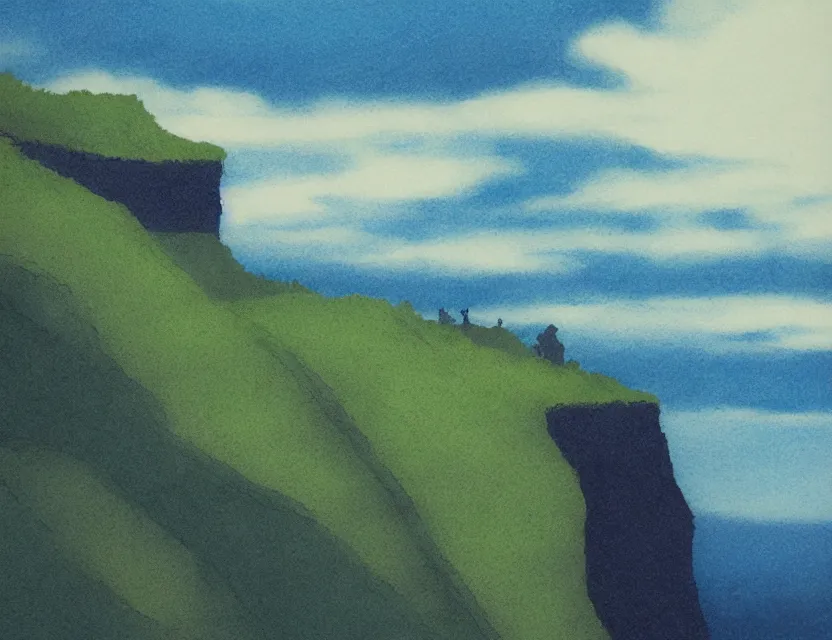 Image similar to lonely cliffs. gouache by award - winning mangaka, chiaroscuro, bokeh, backlighting, field of depth