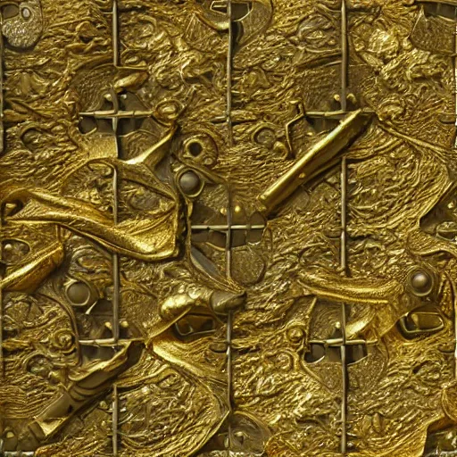 Image similar to seamless tialable texture of damaged metal gold, realistic, very detailed, beautiful, intricate details, sharp focus, substance designer, substance render, substance painter, marmoset, unreal engine, octane render