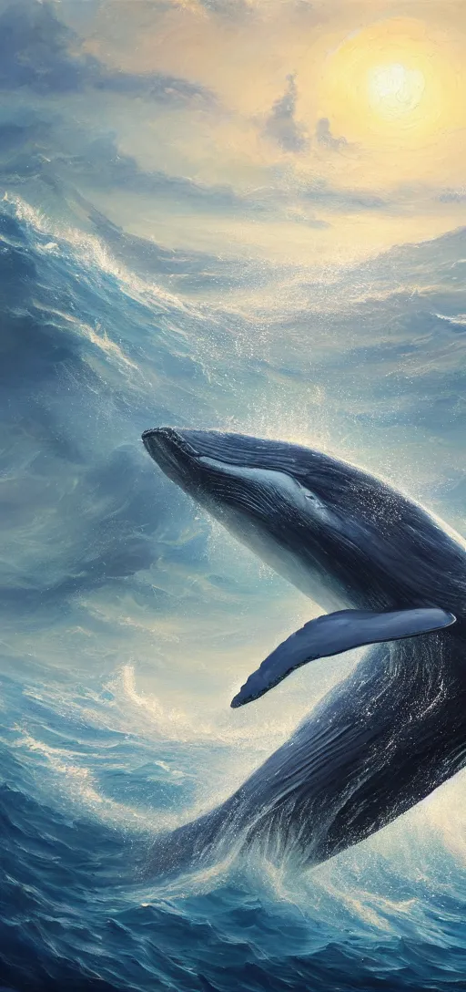 Image similar to Ocean giant whale, oil Painting, ultradetailed, artstation, ultradetailed, digital Painting,