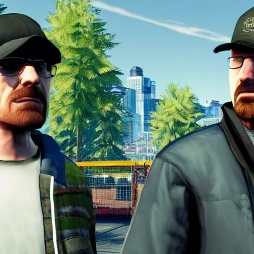 Image similar to screenshot of walter white and jesse pinkman as npcs in watch dogs 1 (2014)