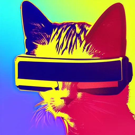 Image similar to illustration of cyberpunk cat in vr helmet, by andy warhol and by zac retz