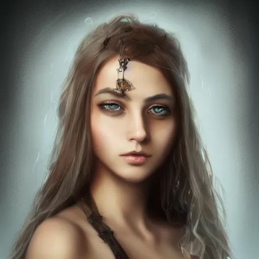 Image similar to Young Romanian woman, high resolution fantasy concept art, realistic, intricate details, soft lighting