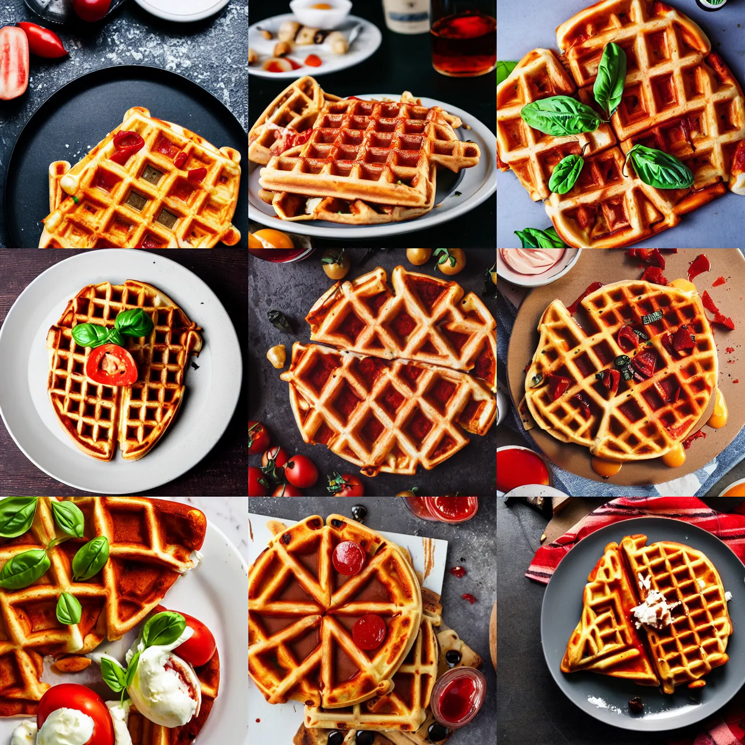 Prompt: a pizza waffle, professional food photography