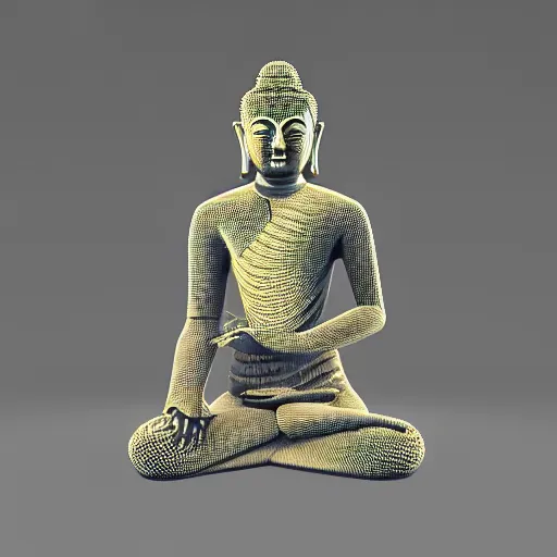 Image similar to robotic lifeform buddha meditating in front of a beautiful fractal neural network :: Unreal Engine 3d render