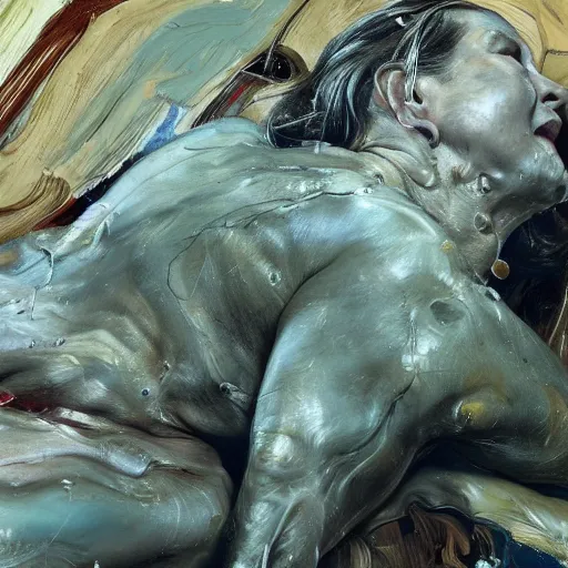 Prompt: high quality high detail painting by lucian freud and jenny saville, hd, madness, turquoise