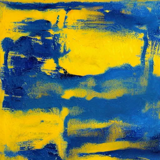 Prompt: a beautiful abstract blue and yellow impasto textured painting by gerhard richter, texture