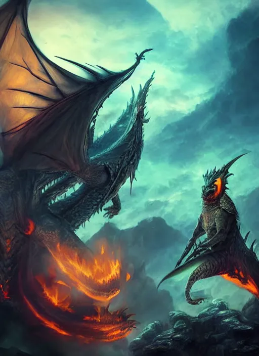 Prompt: minion dragon flame minion dragon lord minion dragon rider on fantasy skyland, realistic art, dark atmosphere, sharp focus, bokeh, cinematic perspective, full hd