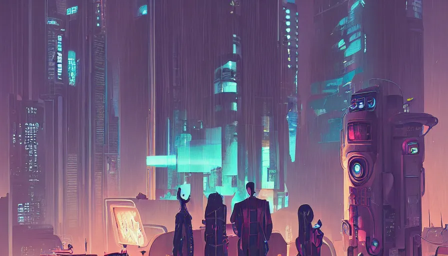 Image similar to cyberpunk addams family, sharp focus, james gilleard, cinematic, game art, extremely detailed digital painting, print